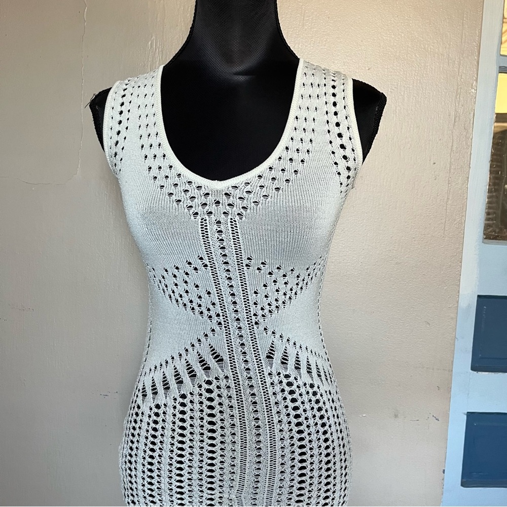 BCBG indie sleaze white crochet tank top